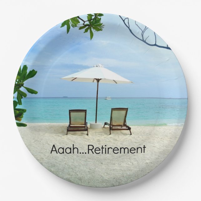 Aaah retirement...relaxing at the beach paper plate (Front)
