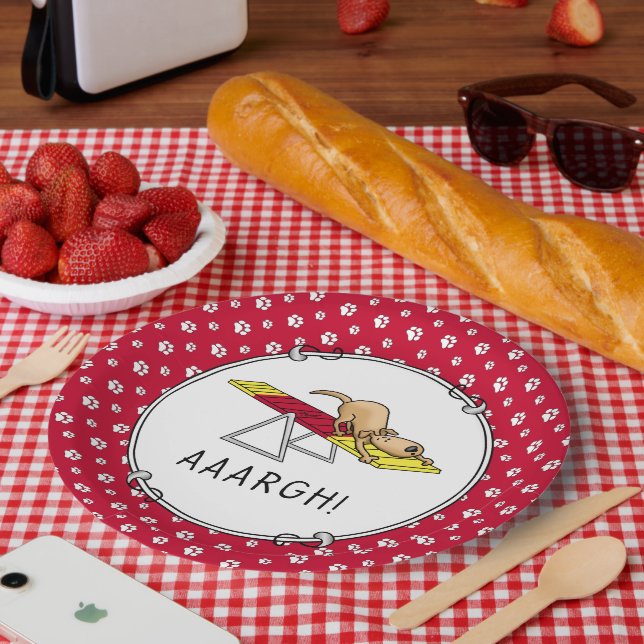 AAARGH! Funny scared nervous dog agility teeter Paper Plate (Picnic)