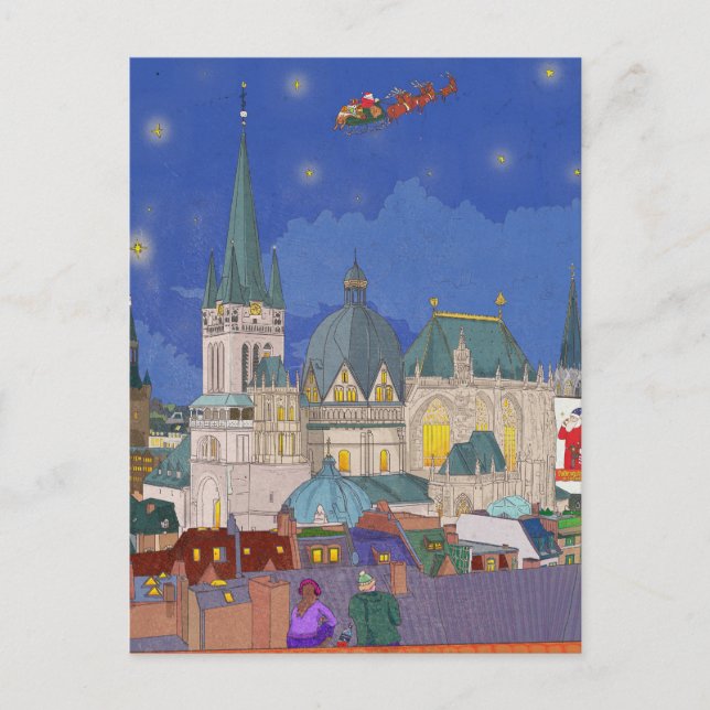 Aachen Germany Christmas Eve Whimsical Art Postcard (Front)