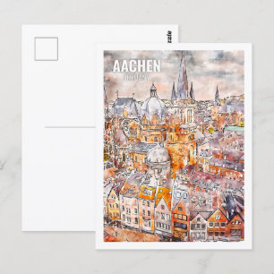 Aachen Germany Famous Travel Place Watercolor Postcard