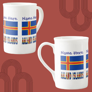 Aaland Islands Ålander Flag Blue Personalisation  Bone China Mug