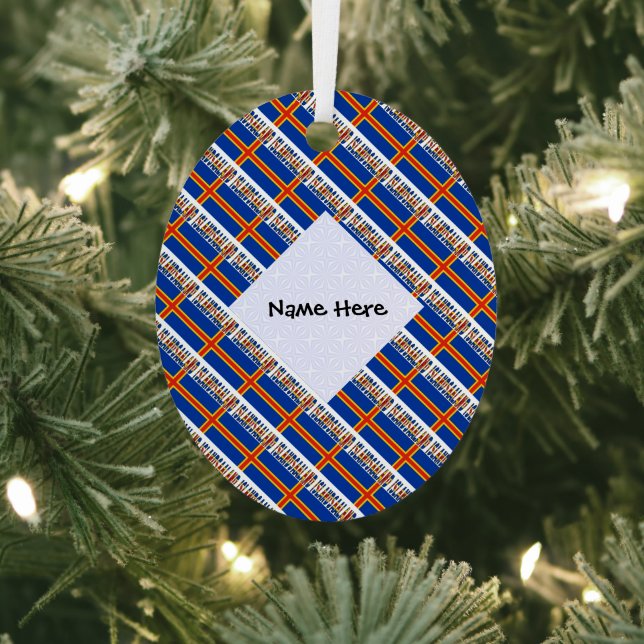 Aaland Islands Ålander Flag Tiled Personalised  Metal Tree Decoration (Insitu)