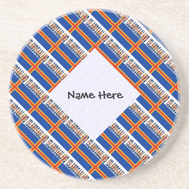 Aaland Islands and Ålander Flag Tiled with Name Coaster (Front)
