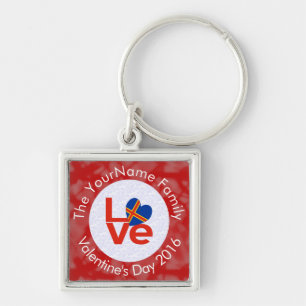 Aaland Islands Red Letters LOVE Flag White on Red Key Ring