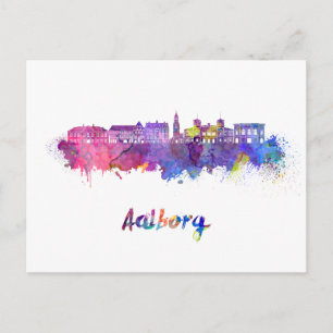 Aalborg skyline in watercolor postcard