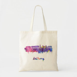 Aalborg skyline in watercolor tote bag