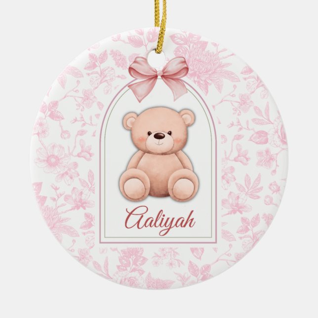 Aaliyah | Custom Pink Teddy Bear Nursery Design  Ceramic Tree Decoration (Front)