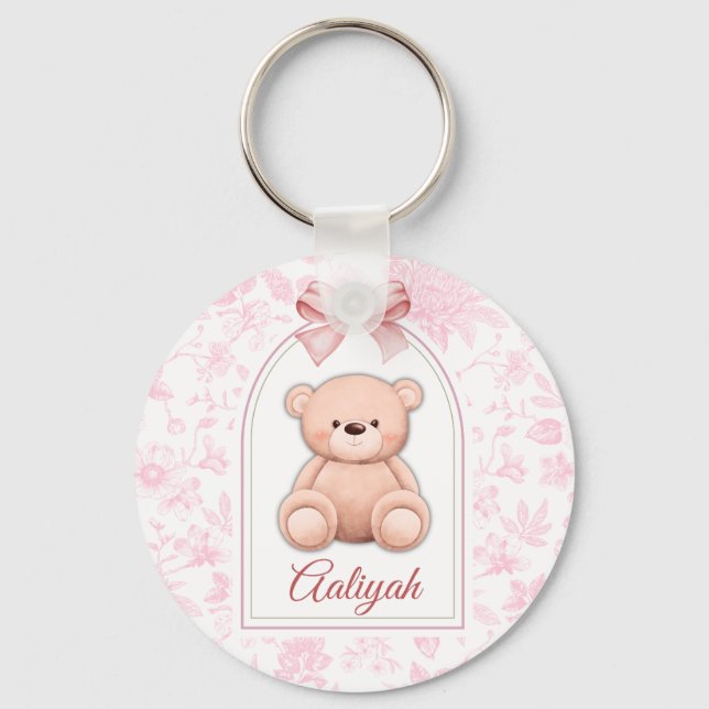 Aaliyah | Custom Pink Teddy Bear Nursery Design  Key Ring (Front)