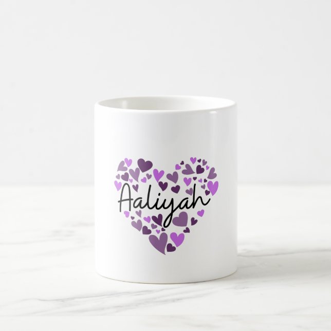 Aaliyah, purple hearts coffee mug (Center)