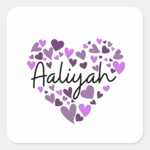 Aaliyah, purple hearts square sticker