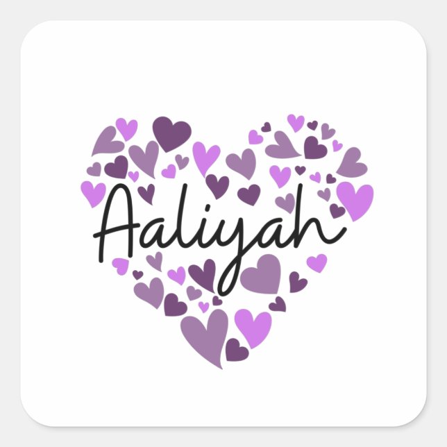 Aaliyah, purple hearts square sticker (Front)