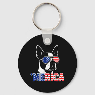 Aamerica Boston Terrier Patriotic 4th Of July Dog Key Ring