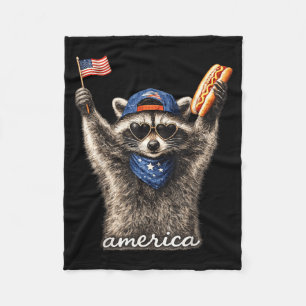 Aamerica Cute Racoon With Aamerican Flag Hot Dog Fleece Blanket
