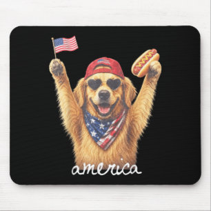 Aamerica Golden Retriever Hotdog 4th Of July Flag Mouse Mat