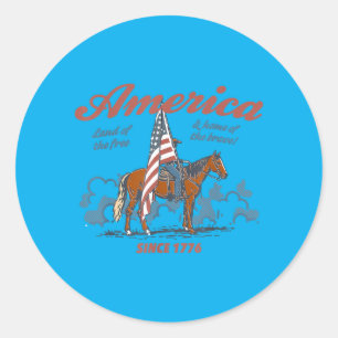 Aamerica Land Of The Western Horse 4th Of July Classic Round Sticker