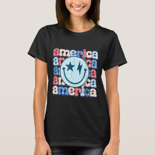 Aamerica Smile Face Groovy Patriotic 4th Of July T-Shirt