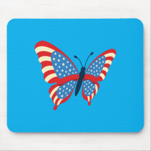 Aamerican Flag Butterfly Usa Patriotic July 4th Mouse Mat