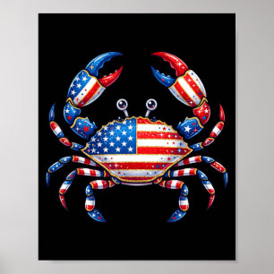 Aamerican Flag Crab Patriotic 4th Of July Seafood Poster