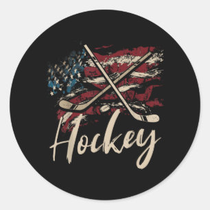 Aamerican Flag Hockey 4th Of July Patriotic Sports Classic Round Sticker