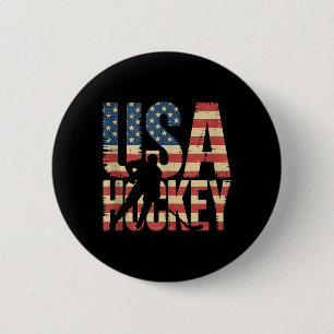Aamerican Flag Hockey 6 Cm Round Badge
