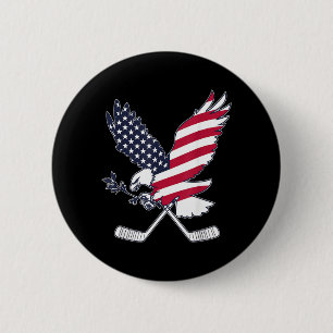 Aamerican Flag Hockey 6 Cm Round Badge