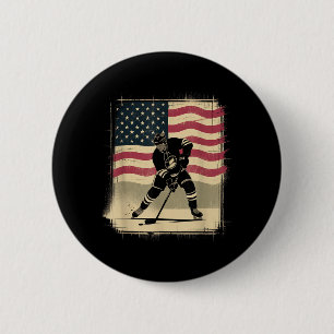 Aamerican Flag Hockey 6 Cm Round Badge