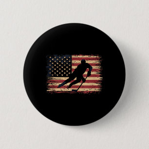 Aamerican Flag Hockey 6 Cm Round Badge
