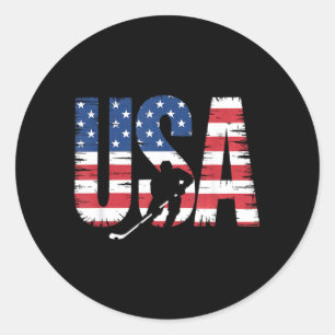 Aamerican Flag Hockey Classic Round Sticker