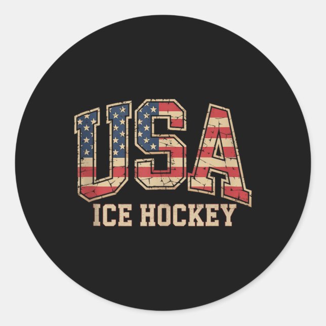 Aamerican Flag Hockey Classic Round Sticker (Front)