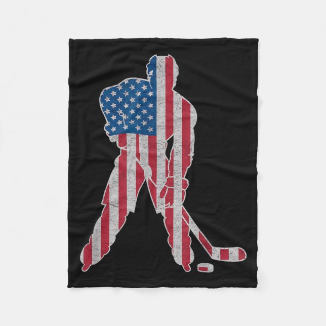 Aamerican Flag Hockey Fleece Blanket (Front)