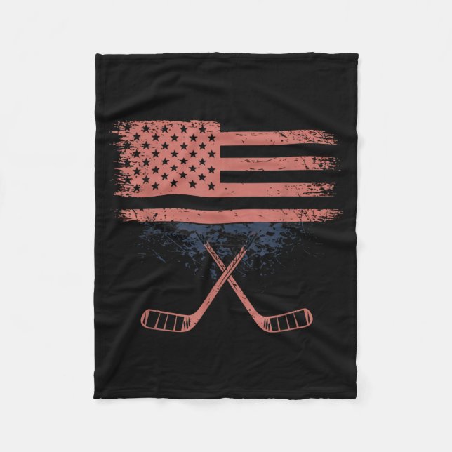 Aamerican Flag Hockey Fleece Blanket (Front)