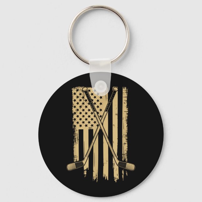 Aamerican Flag Hockey Key Ring (Front)