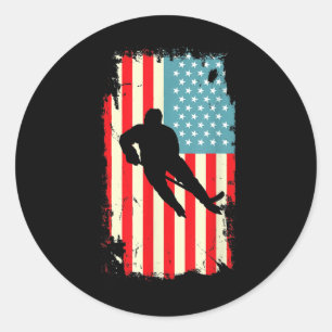 Aamerican Flag Hockey Player Ice Hockey Usa Classic Round Sticker