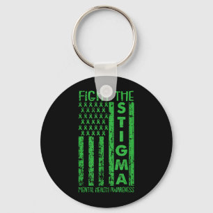 Aamerican Flag Mental Health Awareness Green Key Ring