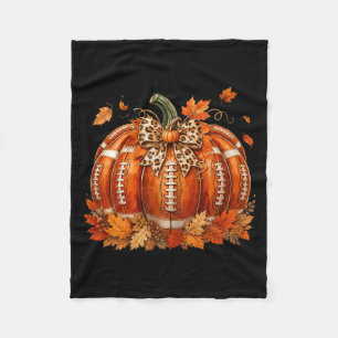 Aamerican Football Pumpkin Leopard Bow Fall Game Fleece Blanket