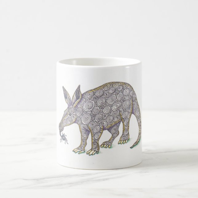 Aardvark and ant black pen drawing tangle art coffee mug (Center)