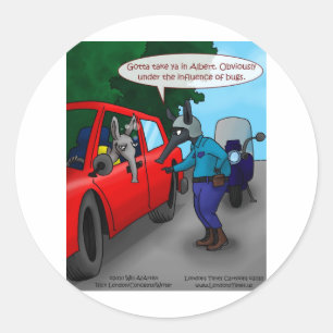 Aardvark Driving While Bugged Funny Tees Mugs Gift Classic Round Sticker