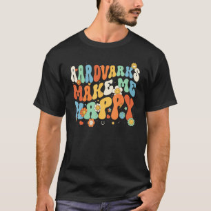 Aardvarks Make Me Happy Groovy Wavy Retro Vintage T-Shirt