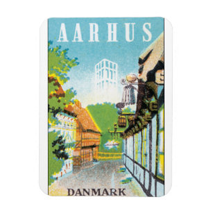 Aarhus Danmark Vintage Travel Poste Magnet