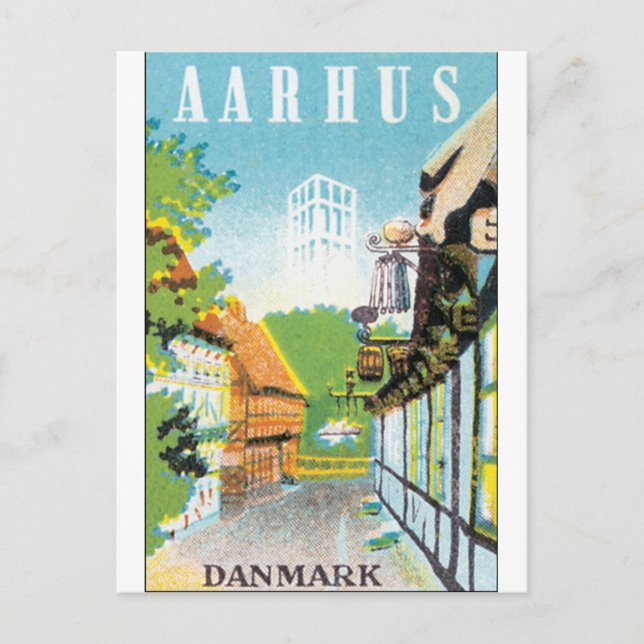 Aarhus Danmark Vintage Travel Poste Postcard (Front)