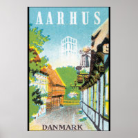 Aarhus Danmark Vintage Travel Poste