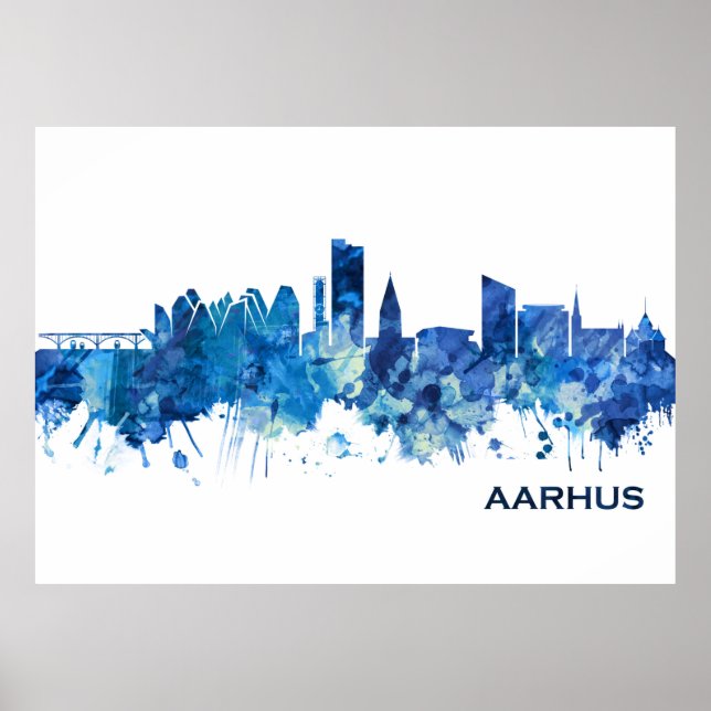 Aarhus Denmark Skyline Blue Poster (Front)