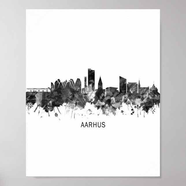 Aarhus Denmark Skyline BW Poster (Front)