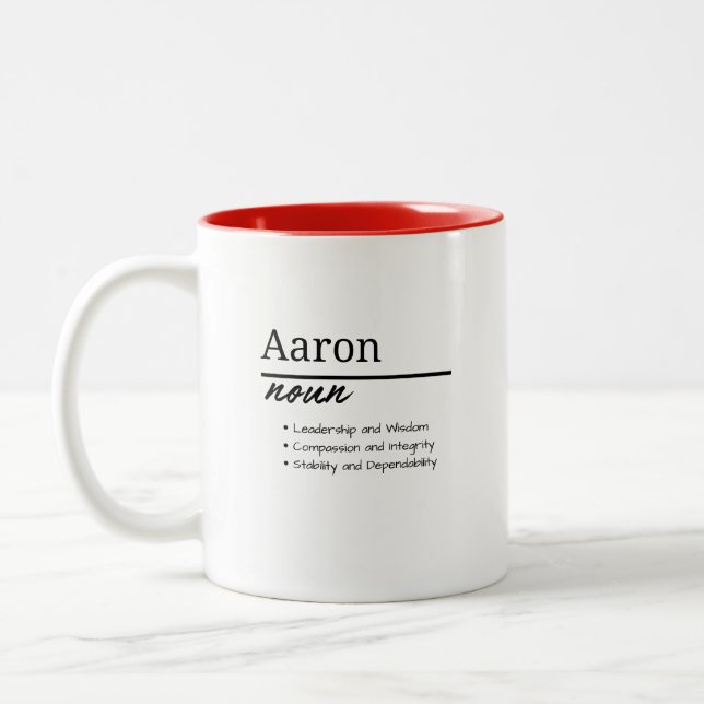 Aaron, Boy Personalised Name Definition Two-Tone Coffee Mug (Left)
