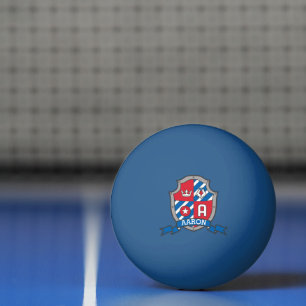 Aaron letter A eagle crest red blue Ping Pong Ball