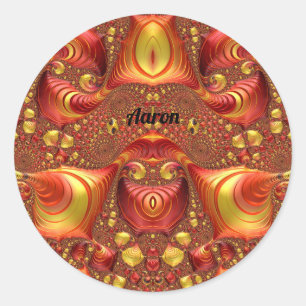 AARON ~ Red Brown Yellow Fractal Design ~  Classic Round Sticker
