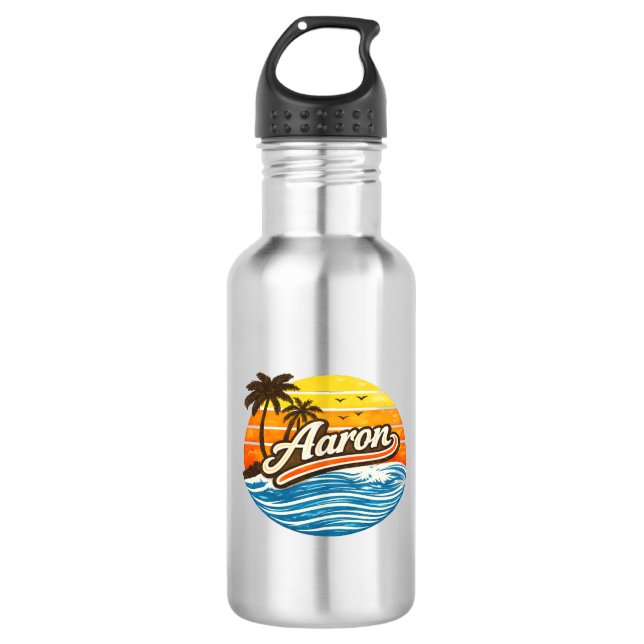 Aaron Retro Sunset Name Design 532 Ml Water Bottle (Front)