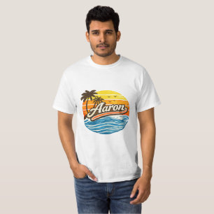 Aaron Retro Sunset Name Design T-Shirt