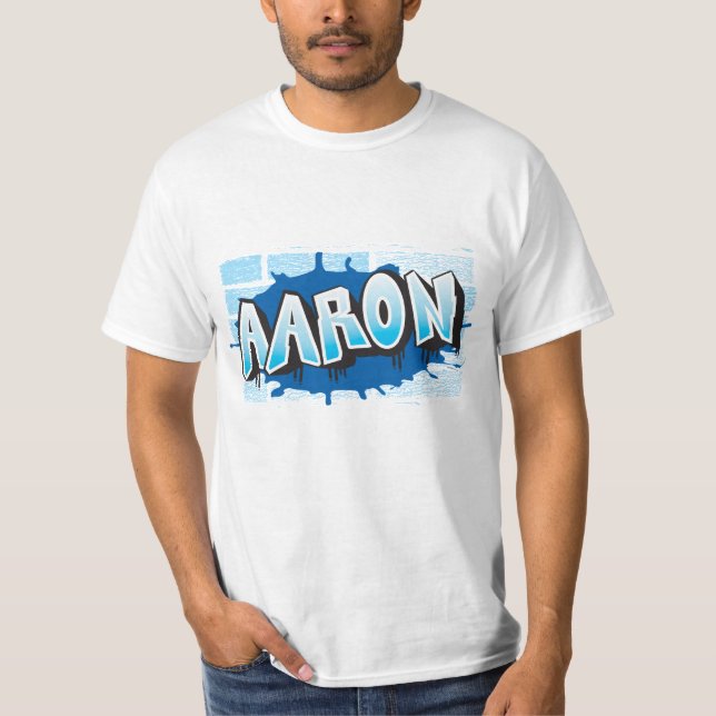 Aaron Your Graffiti Name Background Brick Wall T-S T-Shirt (Front)