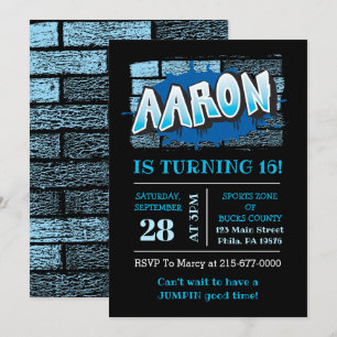 Aaron Your Graffiti Name Brick Wall Birthday Party Invitation